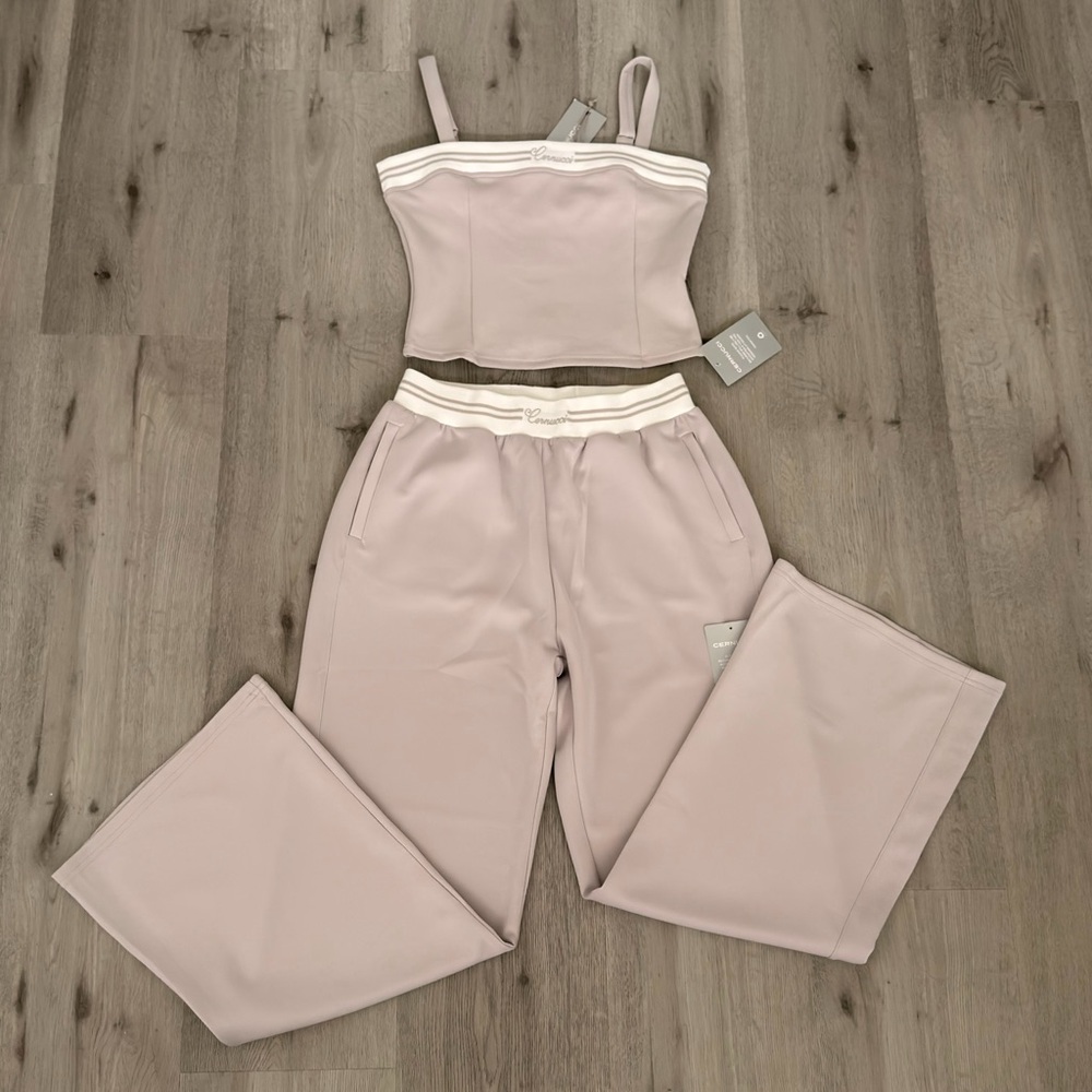 Cernucci Two-Piece Crop Top & Wide Leg Pants Set